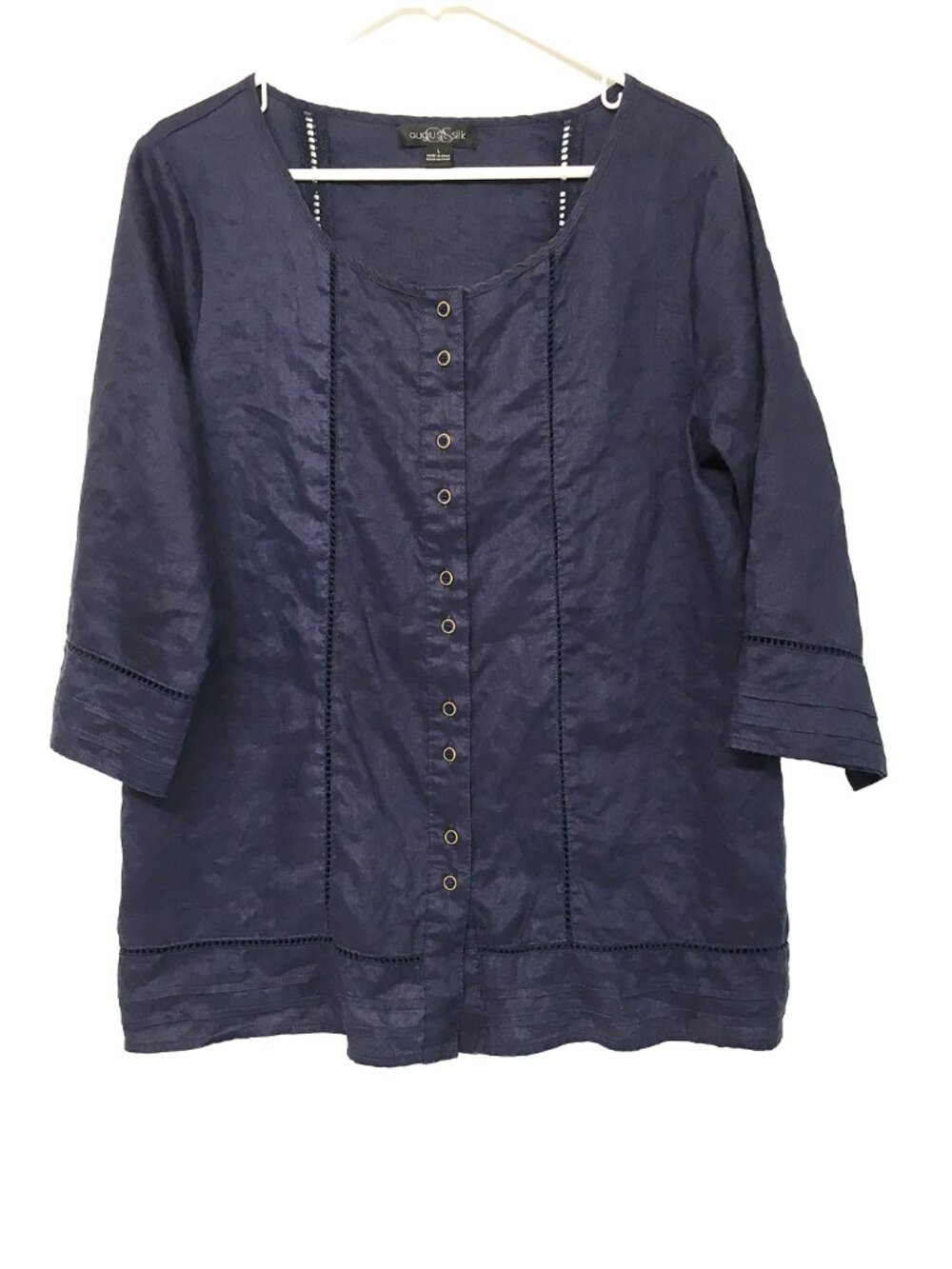 August Silk Women's Blue Linen Top Size Large